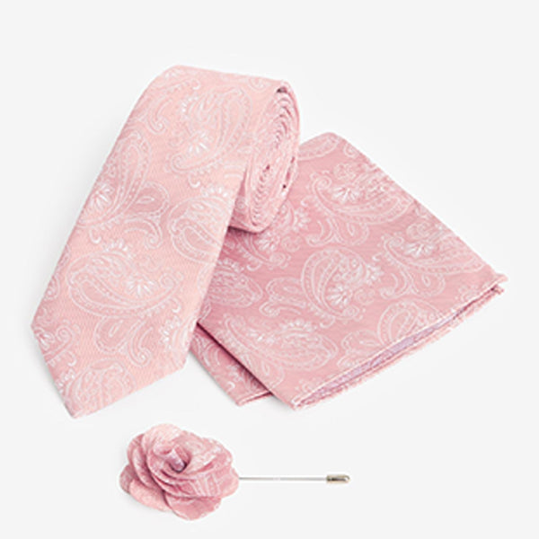 Light Pink Tie Pocket Square And Lapel Pin Set