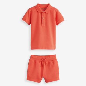 Coral Orange Short Sleeve Polo and Shorts Set (3mths-6yrs)
