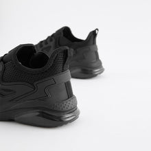 Load image into Gallery viewer, Black Standard Fit (F) Elastic Lace Trainers
