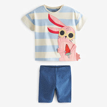 Load image into Gallery viewer, Blue/White Bunny Short Sleeve T-Shirt And Cycling Shorts Set (3mths-6yrs)
