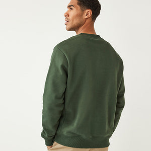 Khaki Green Regular Fit Jersey Cotton Rich Crew Sweatshirt