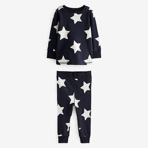 Navy Blue / White Star Snuggle Pyjamas 3 Pack (9mths-6yrs)