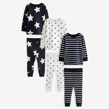 Load image into Gallery viewer, Navy Blue / White Star Snuggle Pyjamas 3 Pack (9mths-6yrs)
