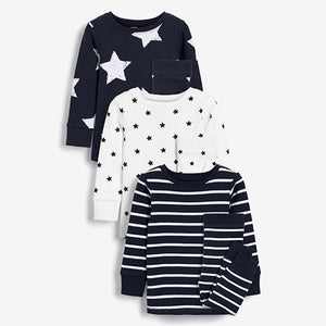 Navy Blue / White Star Snuggle Pyjamas 3 Pack (9mths-6yrs)