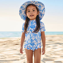 Load image into Gallery viewer, White/Blue 2 Piece Sunsafe Swimset (3mths-5yrs)
