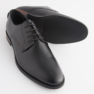 Black Leather Round Toe Derby Shoes