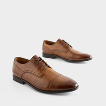 Load image into Gallery viewer, Tan Brown Standard Fit Leather Derby Toe Cap Shoes
