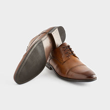 Load image into Gallery viewer, Tan Brown Standard Fit Leather Derby Toe Cap Shoes
