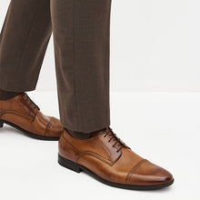 Load image into Gallery viewer, Tan Brown Standard Fit Leather Derby Toe Cap Shoes
