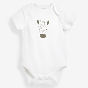 White Safari Character 5 Pack Short Sleeve Baby Bodysuits (0-2yrs)