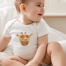 Load image into Gallery viewer, White Safari Character 5 Pack Short Sleeve Baby Bodysuits (0-2yrs)
