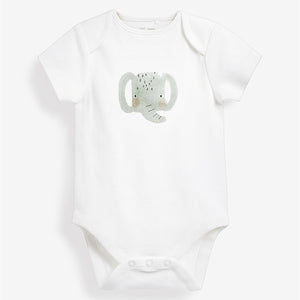 White Safari Character 5 Pack Short Sleeve Baby Bodysuits (0-2yrs)