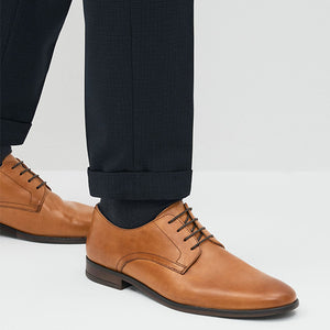 Tan Brown Leather Round Toe Derby Shoes