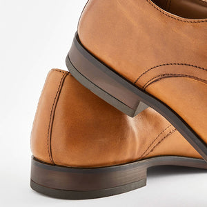 Tan Brown Leather Round Toe Derby Shoes
