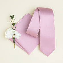 Load image into Gallery viewer, Pale Pink Slim Silk Tie And Pocket Square Set
