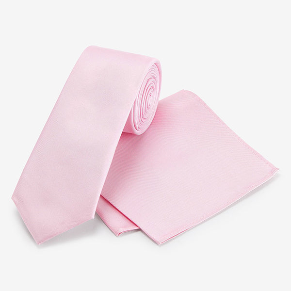 Pale Pink Slim Silk Tie And Pocket Square Set