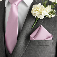 Load image into Gallery viewer, Pale Pink Slim Silk Tie And Pocket Square Set
