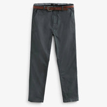 Load image into Gallery viewer, Grey Charcoal Straight Fit Belted Soft Touch Chino Trousers
