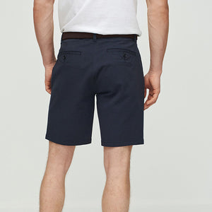 Navy Blue Print Belted Chino Shorts with Stretch