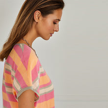 Load image into Gallery viewer, Orange/Pink Stripe Short Sleeve Crew Neck Slub T-Shirt
