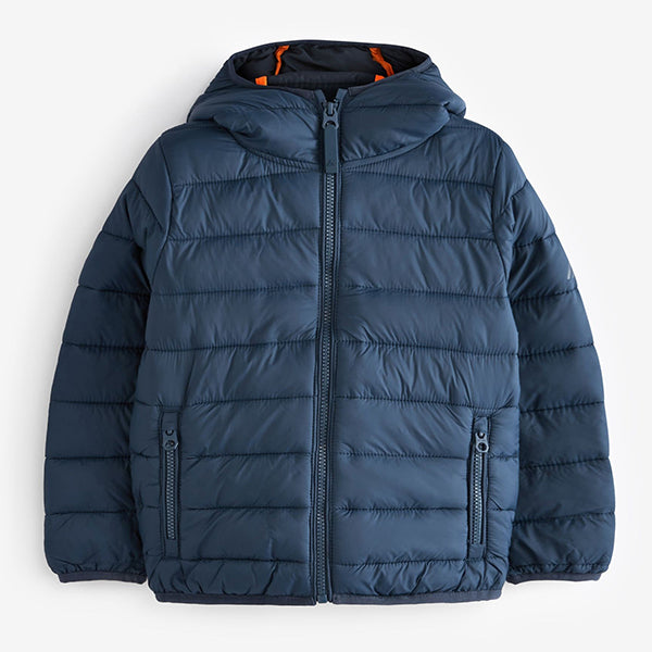 Navy Blue Quilted Midweight Hooded Coat (3-12yrs)