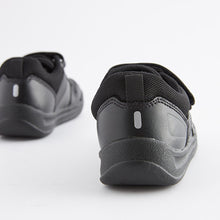 Load image into Gallery viewer, Black Standard Fit (F) Double Strap Touch Fastening School Trainers
