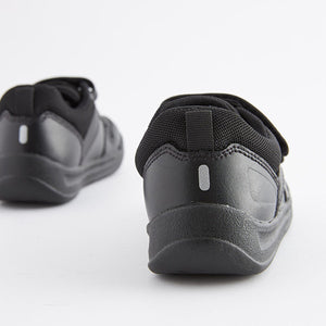 Black Standard Fit (F) Double Strap Touch Fastening School Trainers