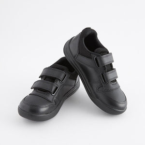 Black Standard Fit (F) Double Strap Touch Fastening School Trainers