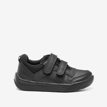 Load image into Gallery viewer, Black Standard Fit (F) Double Strap Touch Fastening School Trainers
