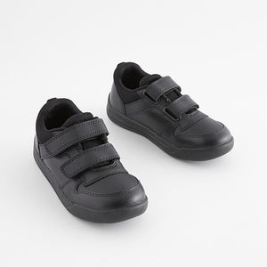 Black Standard Fit (F) Double Strap Touch Fastening School Trainers