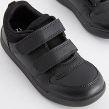 Load image into Gallery viewer, Black Standard Fit (F) Double Strap Touch Fastening School Trainers
