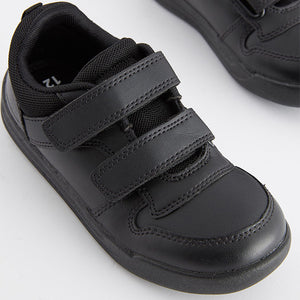 Black Standard Fit (F) Double Strap Touch Fastening School Trainers