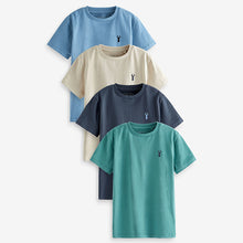 Load image into Gallery viewer, Mineral Green/Blue Short Sleeve Stag Embroidered T-Shirts 4 Pack (3-12yrs)
