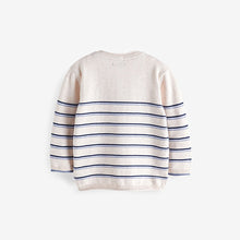 Load image into Gallery viewer, Ecru Cream 100% Cotton Henley Stripe Knit Crew Jumper (3mths-4-5yrs)
