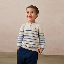 Load image into Gallery viewer, Ecru Cream 100% Cotton Henley Stripe Knit Crew Jumper (3mths-4-5yrs)
