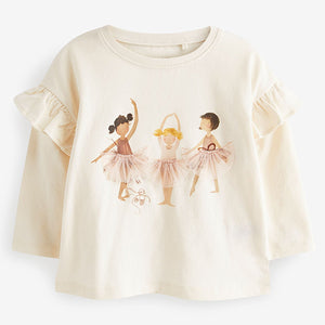 Cream Ballerina Ballet Long Sleeve Frill Top (3mths-6yrs)