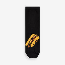 Load image into Gallery viewer, Black Food Cotton Rich Socks 7 Pack
