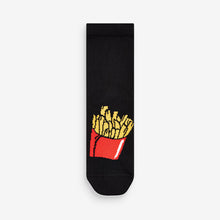 Load image into Gallery viewer, Black Food Cotton Rich Socks 7 Pack
