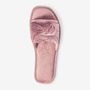 Pink Velvet Bow Slider Slippers