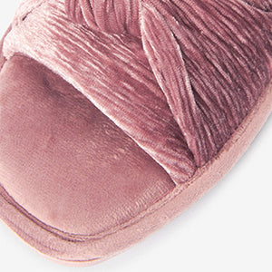 Pink Velvet Bow Slider Slippers