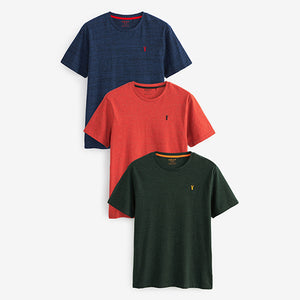 Navy Blue/Rust/Dark Green 3 Pack Stag Marl T-Shirt