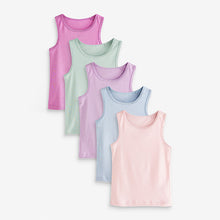 Load image into Gallery viewer, Purple/Green 100% Cotton Vests 5 Pack (1.5-12yrs)
