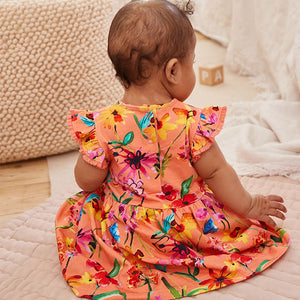 Coral Pink Floral Baby Jersey Dress (0mths-18mths)