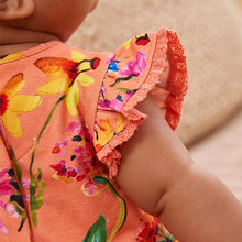 Load image into Gallery viewer, Coral Pink Floral Baby Jersey Dress (0mths-18mths)
