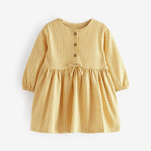 Load image into Gallery viewer, Ochre Yellow Baby Jersey Geometric Print Dress (0mths-18mths)
