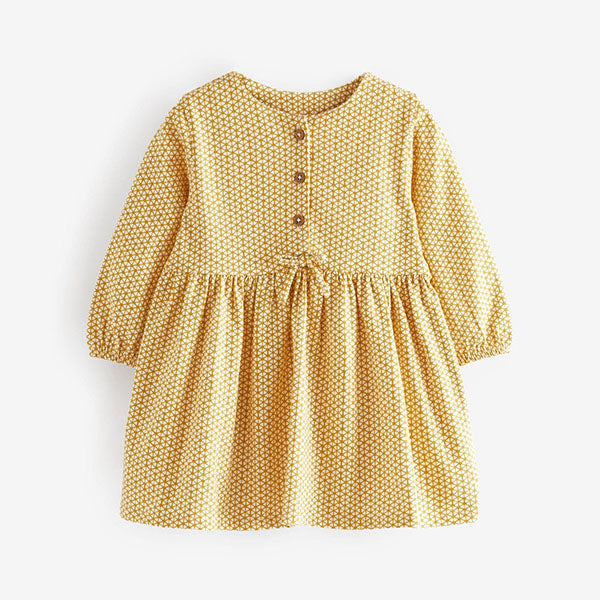 Ochre Yellow Baby Jersey Geometric Print Dress (0mths-18mths)