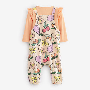 Multi Orange Jersey Baby 2 Piece Dungarees And Bodysuit Set (0mths-18mths)