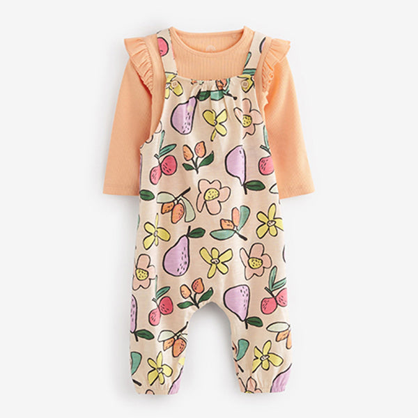 Multi Orange Jersey Baby 2 Piece Dungarees And Bodysuit Set (0mths-18mths)