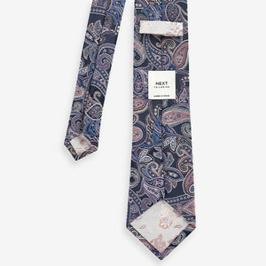 Blue Navy/Pink Paisley Design Tie And Tie Clip