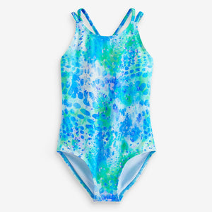 Blue/Green Tie Dye Sports Swimsuit (3-12yrs)